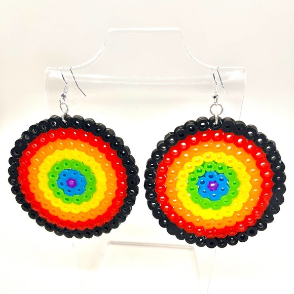 Large Rainbow Earrings - Pride Earrings - Perler Earrings - Statement Earrings - Picture 1 of 9